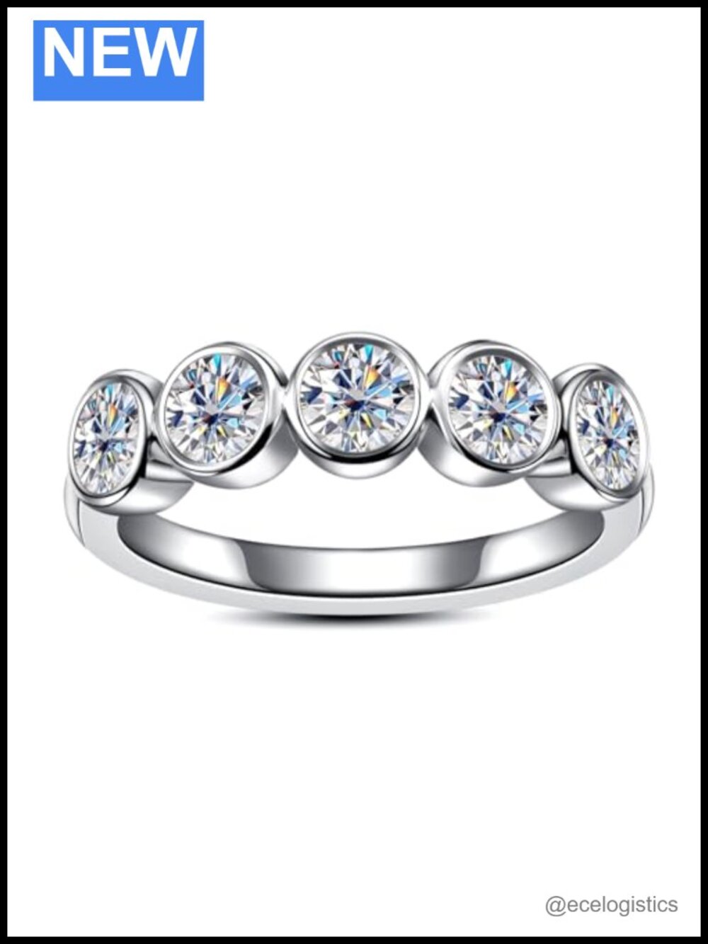 Moissanite Eternity Ring S925 Sterling Silver Bezel Set Wedding Band